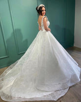 Beautiful Long White A-line V-neck Lace Sleeveless Wedding Dress